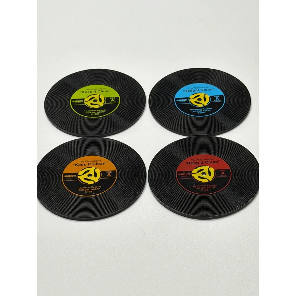 The Watermarks Keep It Clean Vinyl Record‎ Coasters Set 4 1981 Household Records